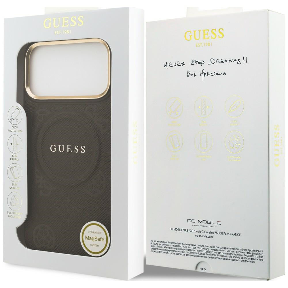 MagSafe-kuori Apple iPhone 18 Pro Max / 17 Pro Max -puhelimelle, Guess, Saffiano Peony Ring, ruskea