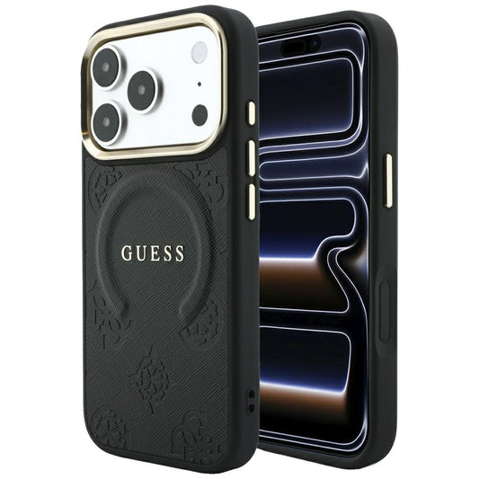 MagSafe-kuori Apple iPhone 18 Pro Max / 17 Pro Max, Guess, Saffiano Peony Ring, Musta