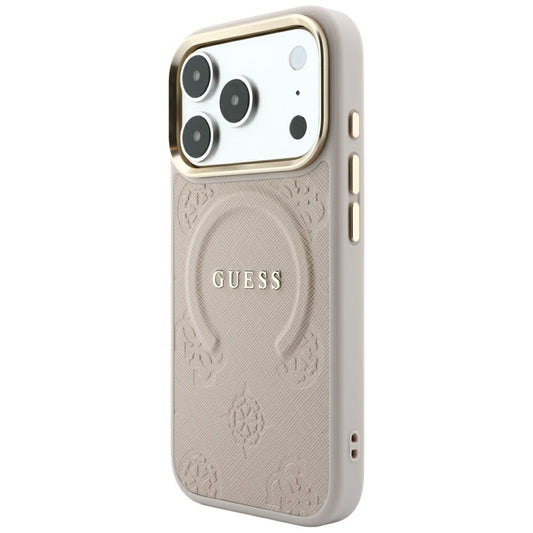 MagSafe-kuori Apple iPhone 18 Pro Max / 17 Pro Max, Guess, Saffiano Peony Ring, Vaaleanpunainen