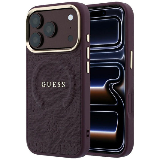 MagSafe-kuori Apple iPhone 18 Pro Max / 17 Pro Max, Guess, Saffiano Peony Ring, Viininpunainen