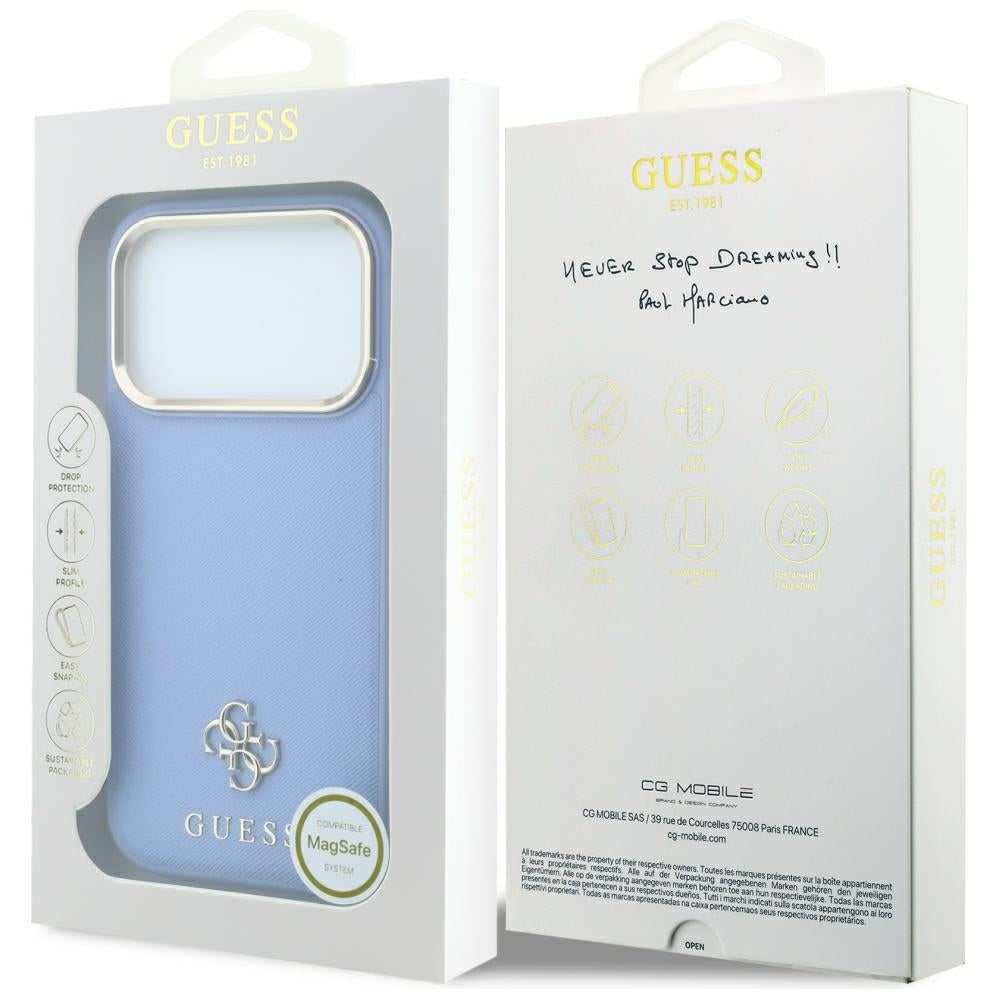 MagSafe-kuori Apple iPhone 18 Pro Max / 17 Pro Max, Guess, Saffiano Small 4G Classic, Bleu