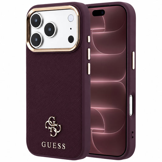 MagSafe-kuori Apple iPhone 18 Pro Max / 17 Pro Max, Guess, Saffiano Small 4G Classic, Viininpunainen