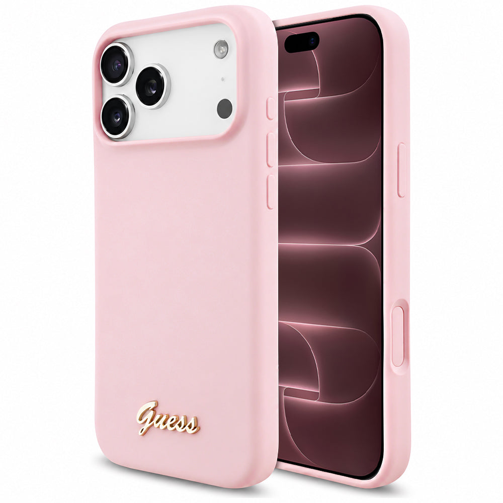 MagSafe-kuori Apple iPhone 18 Pro Max / 17 Pro Max, Guess, Script Metal Logo, Vaaleanpunainen