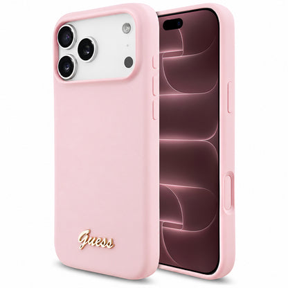 MagSafe-kuori Apple iPhone 18 Pro Max / 17 Pro Max, Guess, Script Metal Logo, Vaaleanpunainen