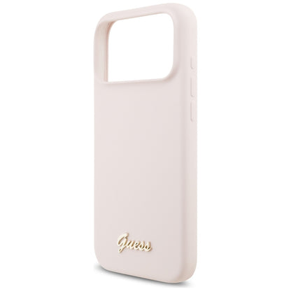 MagSafe-kuori Apple iPhone 18 Pro Max / 17 Pro Max, Guess, Script Metal Logo, Vaaleanpunainen
