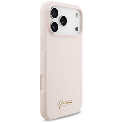 MagSafe-kuori Apple iPhone 18 Pro Max / 17 Pro Max, Guess, Script Metal Logo, Vaaleanpunainen