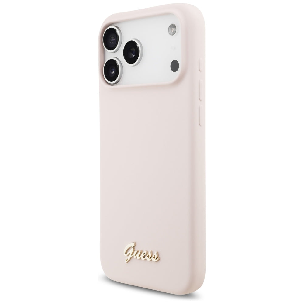 MagSafe-kuori Apple iPhone 18 Pro Max / 17 Pro Max, Guess, Script Metal Logo, Vaaleanpunainen