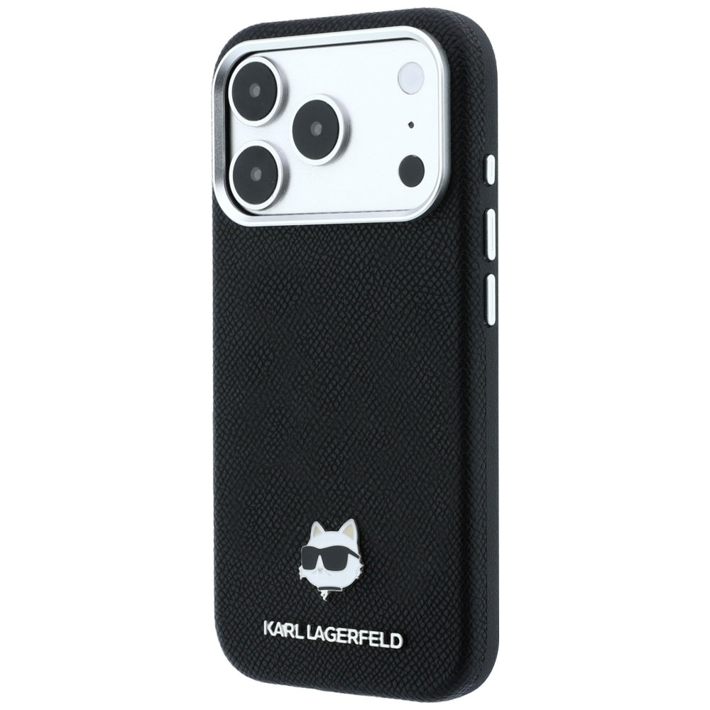MagSafe-kuori Apple iPhone 18 Pro Max / 17 Pro Max -puhelimelle, Karl Lagerfeld, Grained Choupette Head Metal, musta