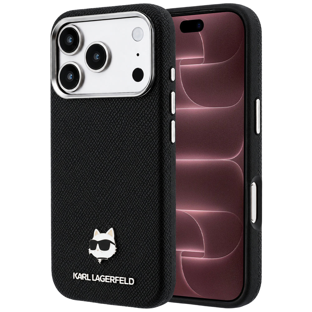 MagSafe-kuori Apple iPhone 18 Pro Max / 17 Pro Max -puhelimelle, Karl Lagerfeld, Grained Choupette Head Metal, musta