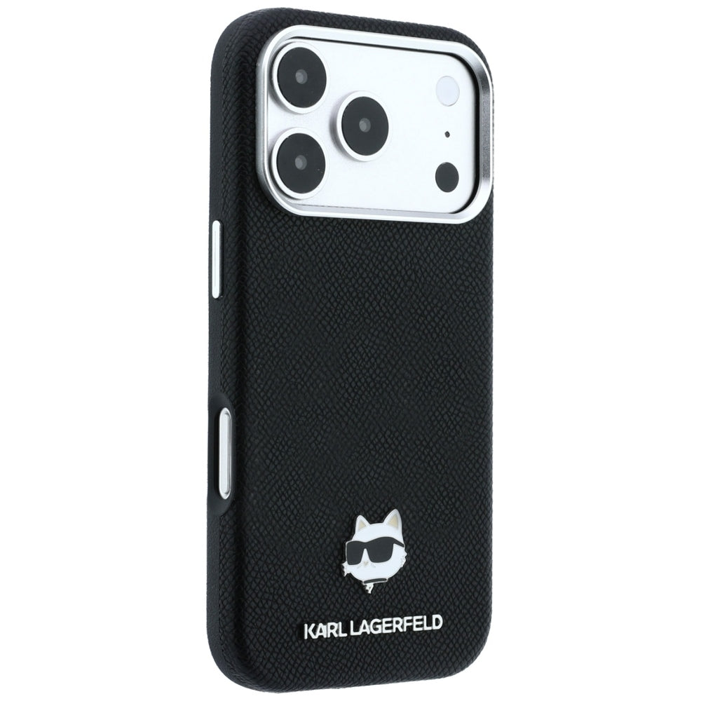 MagSafe-kuori Apple iPhone 18 Pro Max / 17 Pro Max -puhelimelle, Karl Lagerfeld, Grained Choupette Head Metal, musta