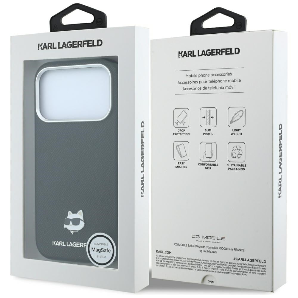 MagSafe-kuori Apple iPhone 18 Pro Max / 17 Pro Max -puhelimelle, Karl Lagerfeld, Grained Choupette Head Metal, musta