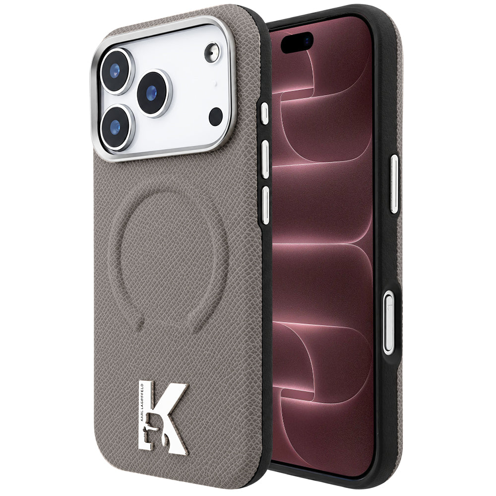 MagSafe-kuori Apple iPhone 18 Pro Max / 17 Pro Max, Karl Lagerfeld, Kuvioitu kohokuvioitu rengas, Beige