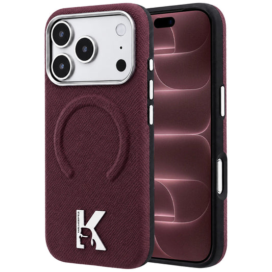 MagSafe-kuori Apple iPhone 18 Pro Max / 17 Pro Max, Karl Lagerfeld, Kuvioitu Kohokuvioitu Sormus, Viininpunainen
