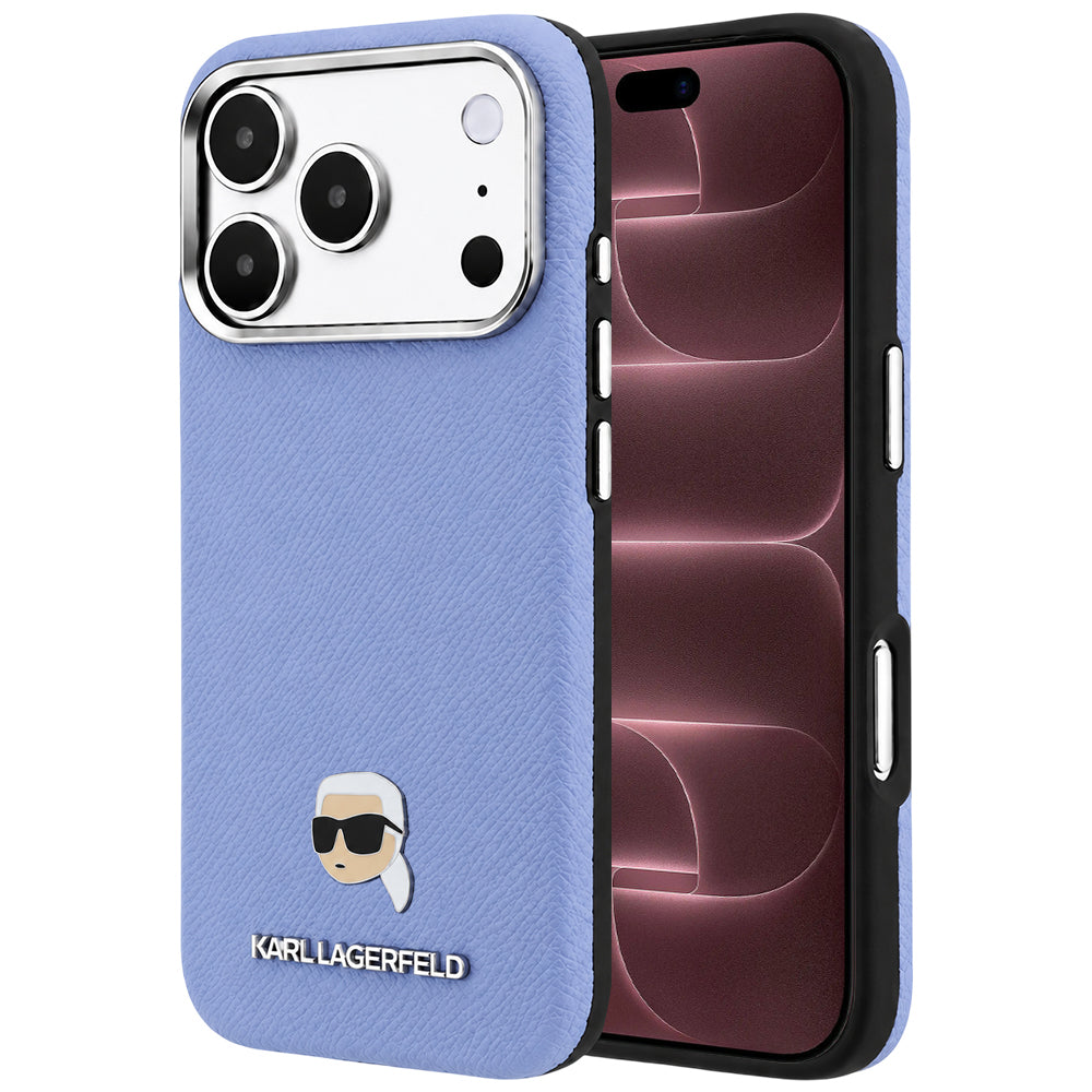 MagSafe Case for Apple iPhone 18 Pro Max / 17 Pro Max, Karl Lagerfeld, Grained Karl Head's Metal, Blue