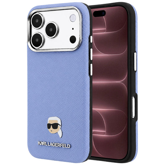 MagSafe-kuori Apple iPhone 18 Pro Max / 17 Pro Max, Karl Lagerfeld, Grainattu Karl Head's Metal, Sininen