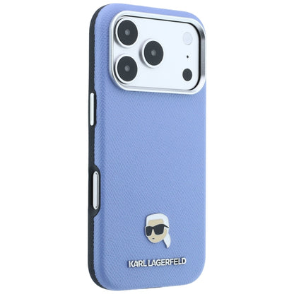 MagSafe Case for Apple iPhone 18 Pro Max / 17 Pro Max, Karl Lagerfeld, Grained Karl Head's Metal, Blue