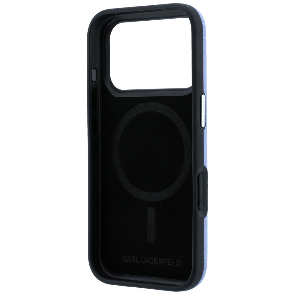 MagSafe Case for Apple iPhone 18 Pro Max / 17 Pro Max, Karl Lagerfeld, Grained Karl Head's Metal, Blue