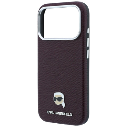 MagSafe Case for Apple iPhone 18 Pro Max / 17 Pro Max, Karl Lagerfeld, Grained Karl Head's Metal, Burgundy