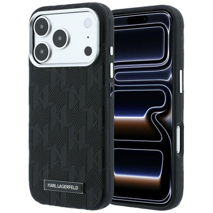 MagSafe Case for Apple iPhone 18 Pro Max / 17 Pro Max, Karl Lagerfeld, Grained Mono Resin Logo, Black