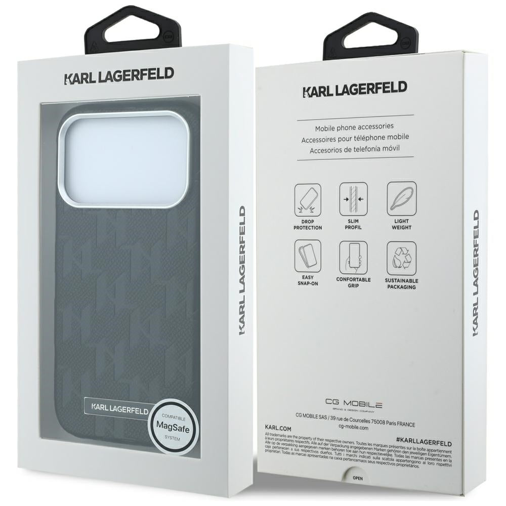 MagSafe Case for Apple iPhone 18 Pro Max / 17 Pro Max, Karl Lagerfeld, Grained Mono Resin Logo, Black