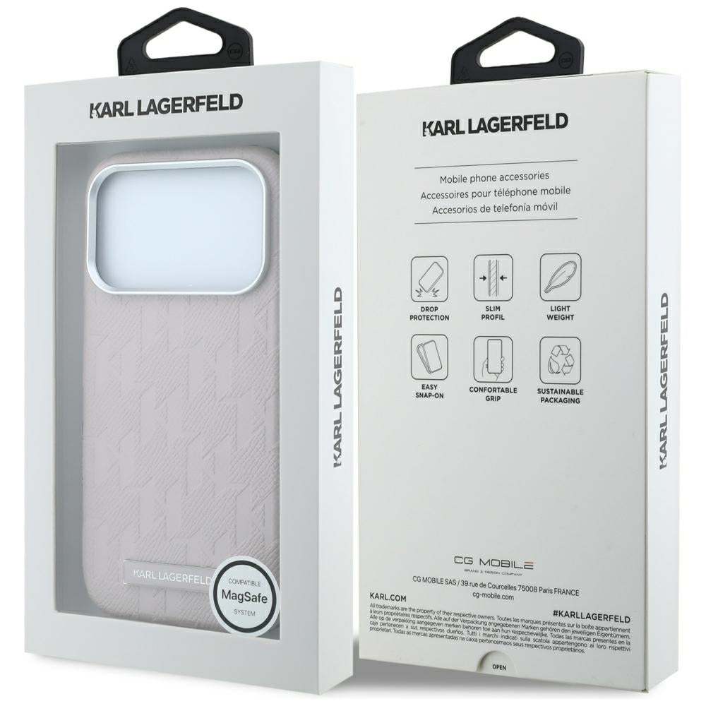 MagSafe-kuori Apple iPhone 18 Pro Max / 17 Pro Max, Karl Lagerfeld, Karkeapintainen Mono Resin Logo, Vaaleanpunainen