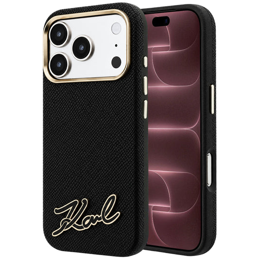 MagSafe-kuori Apple iPhone 18 Pro Max / 17 Pro Max -puhelimelle, Karl Lagerfeld, Grained Resin Sign Logo, musta