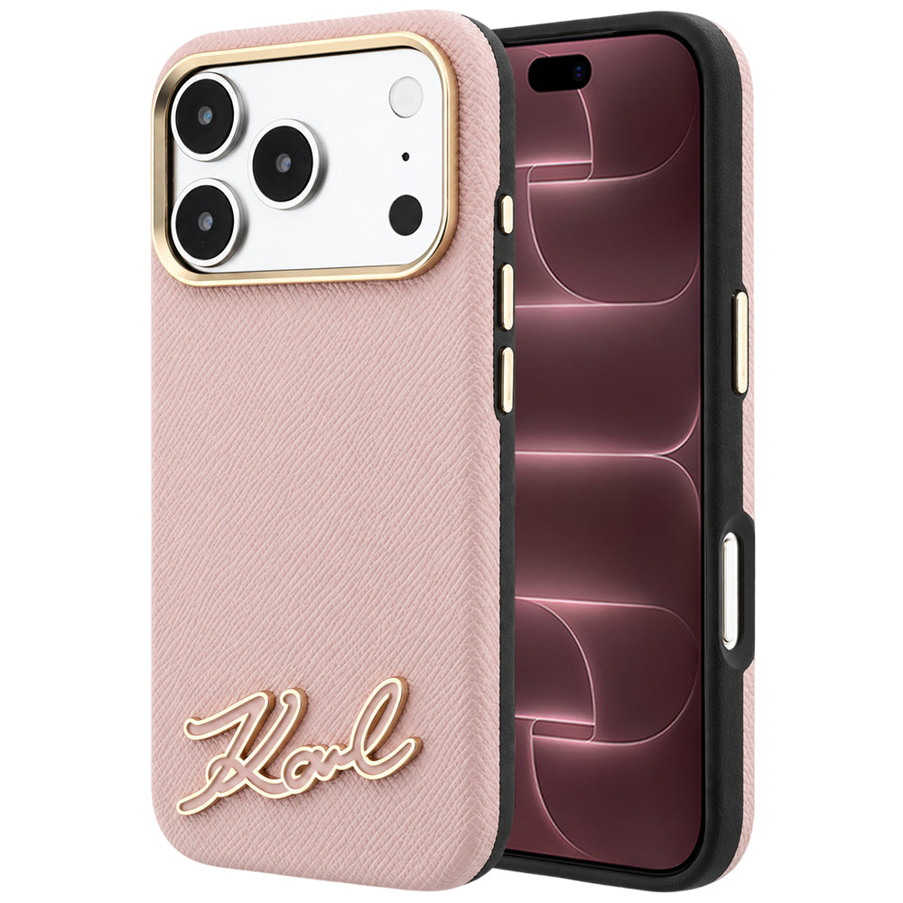 MagSafe-kuori Apple iPhone 18 Pro Max / 17 Pro Max -puhelimelle, Karl Lagerfeld, Grained Resin Sign Logo, vaaleanpunainen