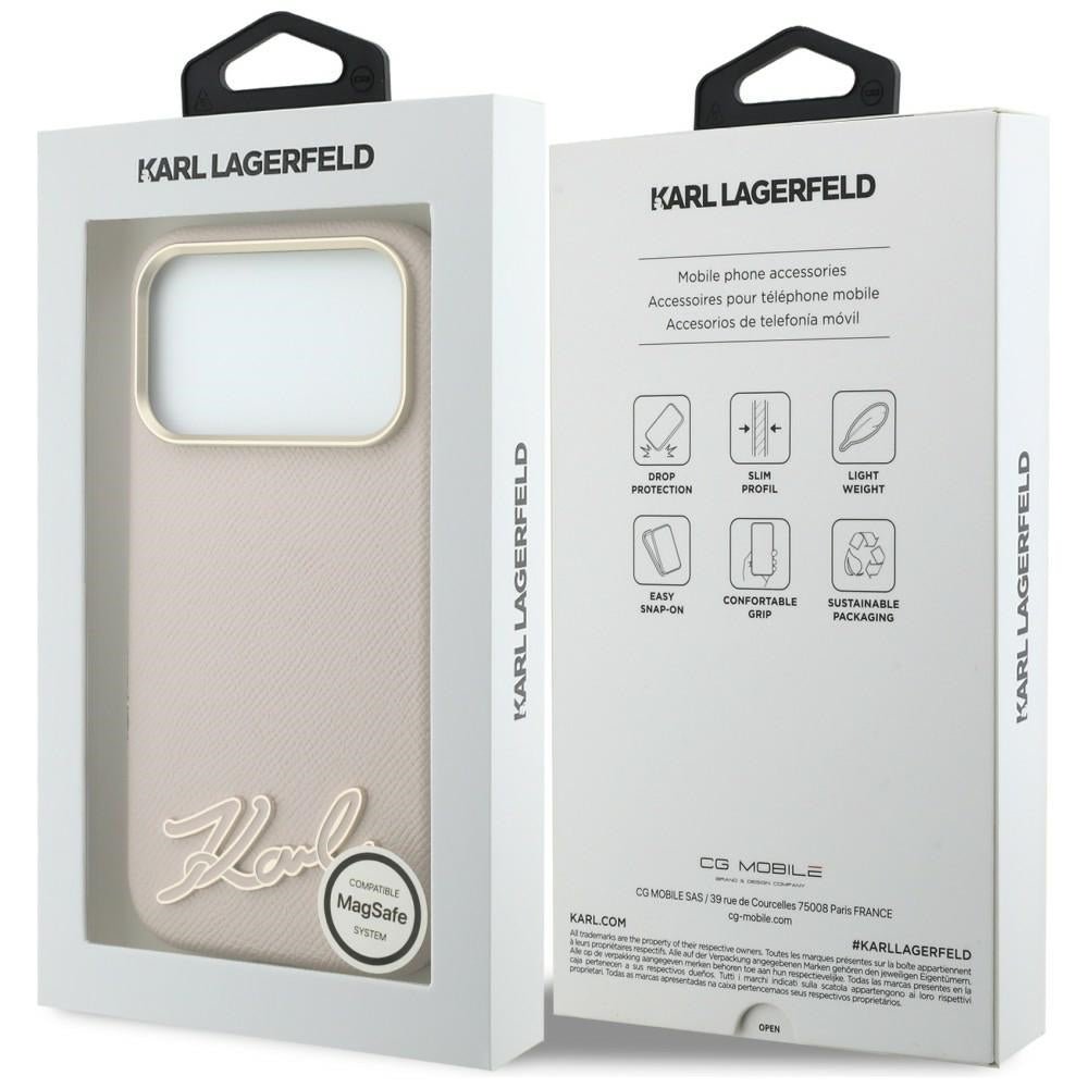 MagSafe-kuori Apple iPhone 18 Pro Max / 17 Pro Max -puhelimelle, Karl Lagerfeld, Grained Resin Sign Logo, vaaleanpunainen