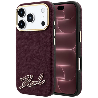 MagSafe Case for Apple iPhone 18 Pro Max / 17 Pro Max, Karl Lagerfeld, Grained Resin Sign Logo, Burgundy