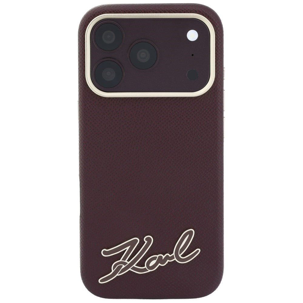MagSafe Case for Apple iPhone 18 Pro Max / 17 Pro Max, Karl Lagerfeld, Grained Resin Sign Logo, Burgundy
