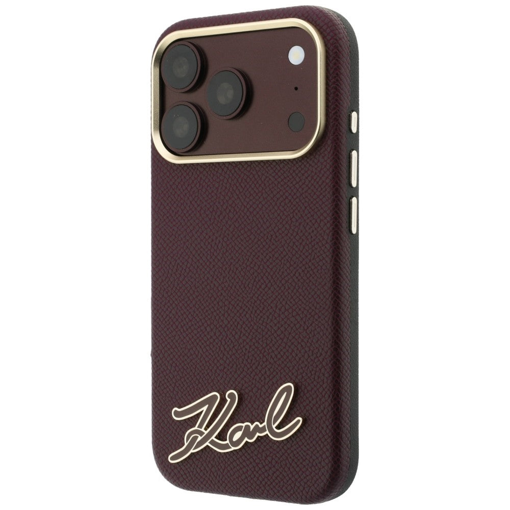 MagSafe Case for Apple iPhone 18 Pro Max / 17 Pro Max, Karl Lagerfeld, Grained Resin Sign Logo, Burgundy