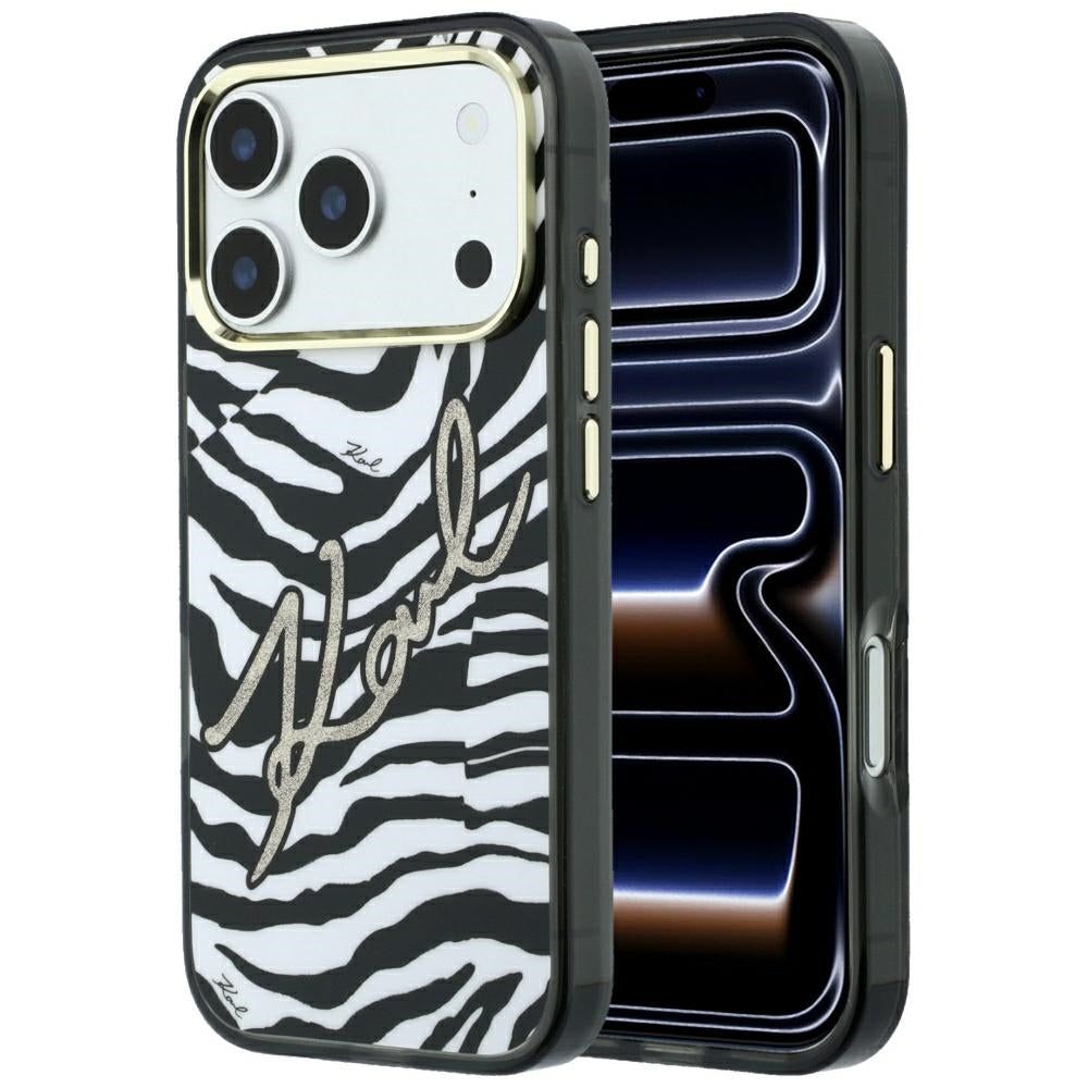 MagSafe Case for Apple iPhone 18 Pro Max / 17 Pro Max, Karl Lagerfeld, HC IML Signature Zebra Glitter Gold, Black