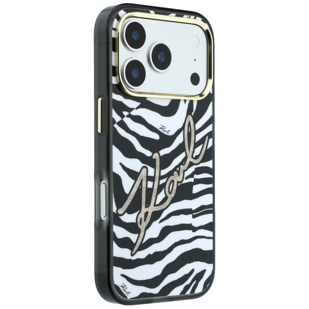 MagSafe Case for Apple iPhone 18 Pro Max / 17 Pro Max, Karl Lagerfeld, HC IML Signature Zebra Glitter Gold, Black