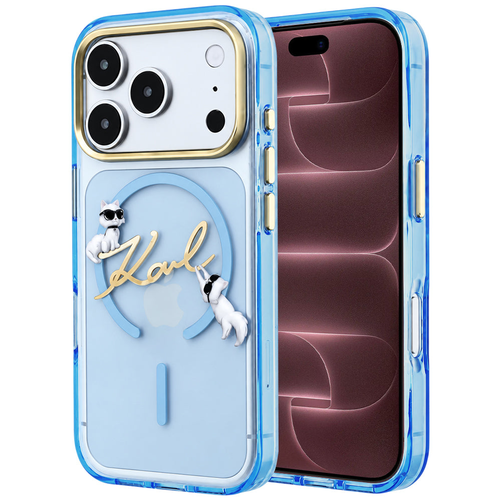 MagSafe-kuori Apple iPhone 18 Pro Max / 17 Pro Max -puhelimelle, Karl Lagerfeld, IML Choupette Karl Script Logo, sininen