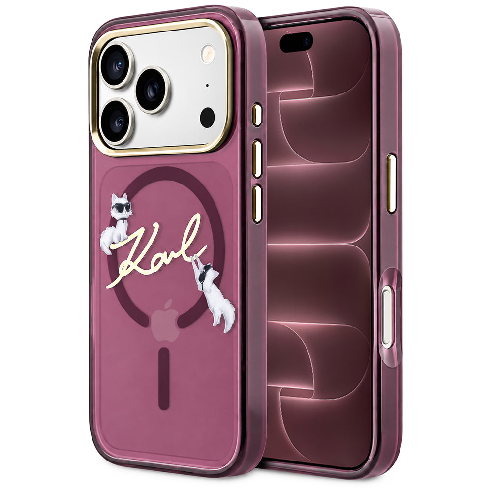 MagSafe-kuori Apple iPhone 18 Pro Max / 17 Pro Max, Karl Lagerfeld, IML Choupette Karl Script Logo, Viininpunainen
