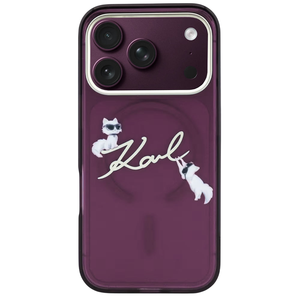 MagSafe-kuori Apple iPhone 18 Pro Max / 17 Pro Max, Karl Lagerfeld, IML Choupette Karl Script Logo, Viininpunainen