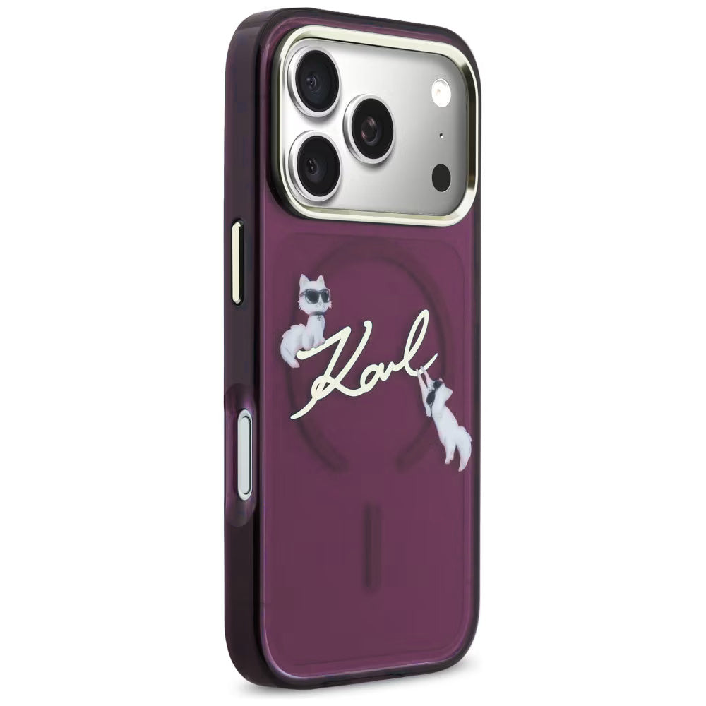 MagSafe-kuori Apple iPhone 18 Pro Max / 17 Pro Max, Karl Lagerfeld, IML Choupette Karl Script Logo, Viininpunainen