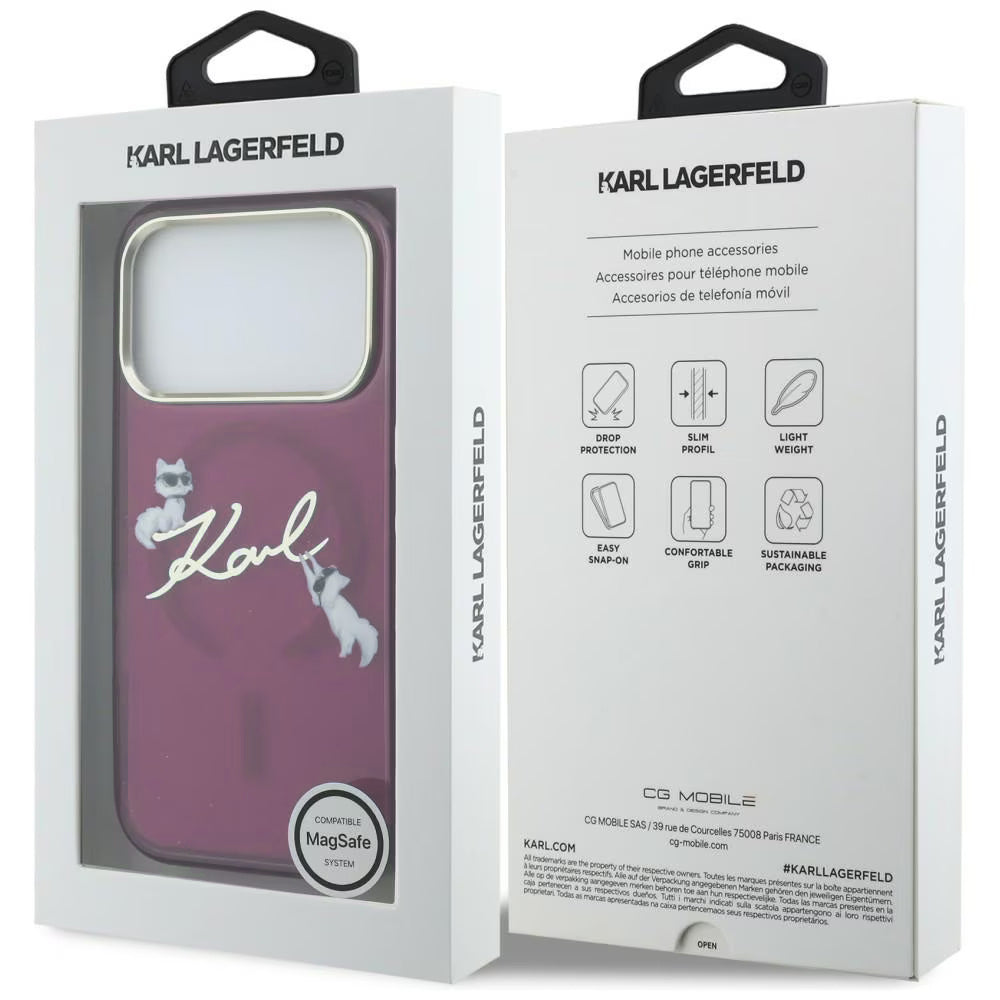 MagSafe-kuori Apple iPhone 18 Pro Max / 17 Pro Max, Karl Lagerfeld, IML Choupette Karl Script Logo, Viininpunainen