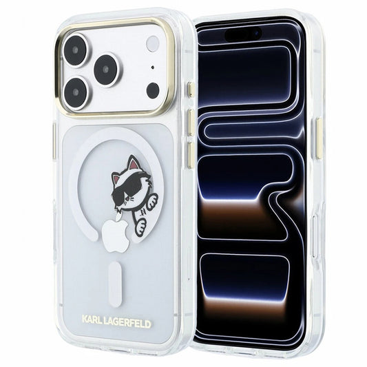 MagSafe-kuori Apple iPhone 18 Pro Max / 17 Pro Max, Karl Lagerfeld, IML Peekaboo -kuvio ja metallikehys, läpinäkyvä