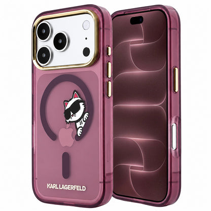 MagSafe-kuori Apple iPhone 18 Pro Max / 17 Pro Max, Karl Lagerfeld, IML Peekaboo -kuvio ja metallikehys, viininpunainen