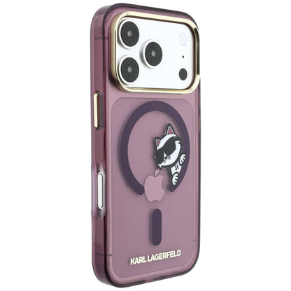 MagSafe-kuori Apple iPhone 18 Pro Max / 17 Pro Max, Karl Lagerfeld, IML Peekaboo -kuvio ja metallikehys, viininpunainen