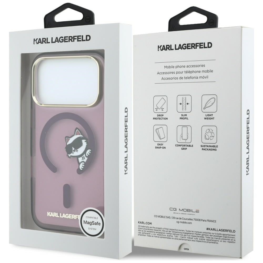 MagSafe-kuori Apple iPhone 18 Pro Max / 17 Pro Max, Karl Lagerfeld, IML Peekaboo -kuvio ja metallikehys, viininpunainen