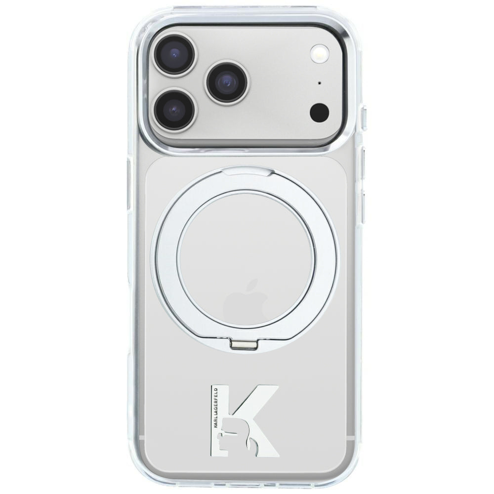 MagSafe-kuori Apple iPhone 18 Pro Max / 17 Pro Max, Karl Lagerfeld, IML Ring Stand Kameo Metal, Läpinäkyvä
