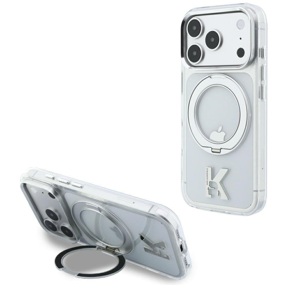 MagSafe-kuori Apple iPhone 18 Pro Max / 17 Pro Max, Karl Lagerfeld, IML Ring Stand Kameo Metal, Läpinäkyvä