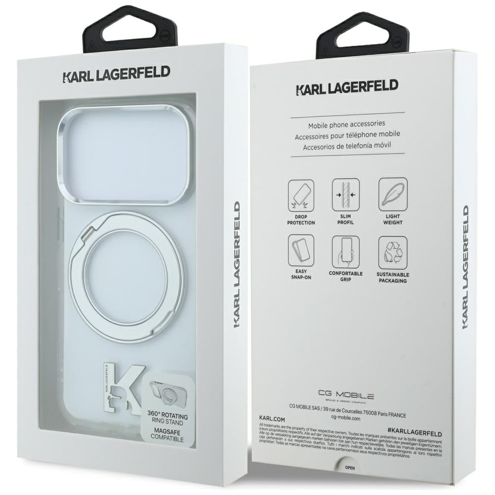 MagSafe-kuori Apple iPhone 18 Pro Max / 17 Pro Max, Karl Lagerfeld, IML Ring Stand Kameo Metal, Läpinäkyvä