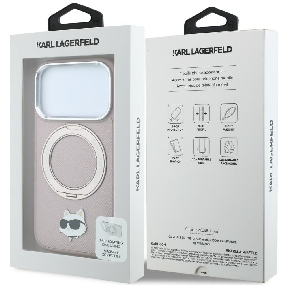 MagSafe-kuori Apple iPhone 18 Pro Max / 17 Pro Max -puhelimelle, Karl Lagerfeld, Ring Stand 360 Choupette Pin, vaaleanpunainen