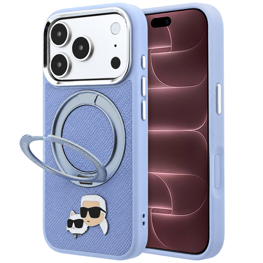 MagSafe-kuori Apple iPhone 18 Pro Max / 17 Pro Max, Karl Lagerfeld, Ring Stand 360 Karl & Choupette -pinssi, Bleu
