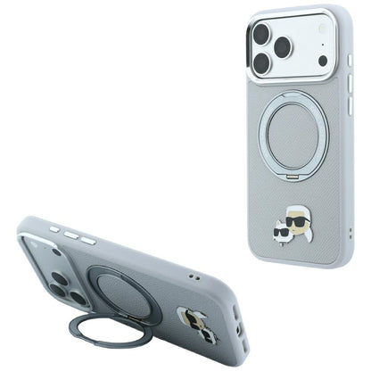 MagSafe-kuori Apple iPhone 18 Pro Max / 17 Pro Max -puhelimelle, Karl Lagerfeld, Ring Stand 360 Karl & Choupette Pin, harmaa