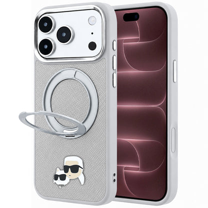 MagSafe-kuori Apple iPhone 18 Pro Max / 17 Pro Max -puhelimelle, Karl Lagerfeld, Ring Stand 360 Karl & Choupette Pin, harmaa