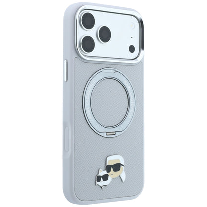 MagSafe-kuori Apple iPhone 18 Pro Max / 17 Pro Max -puhelimelle, Karl Lagerfeld, Ring Stand 360 Karl & Choupette Pin, harmaa